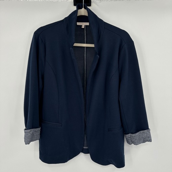 Skies Are Blue Jackets & Blazers - Skies Are Blue Womens XL Navy Blue Ribbed Blazer Jacket Dark Academia Preppy